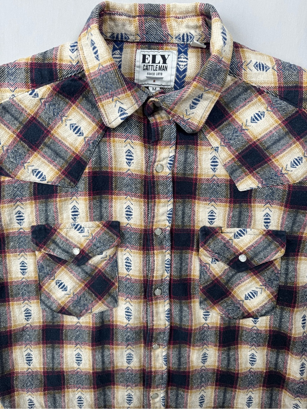 ELY Cattleman Western Pearl Snap Plaid Flannel Shirt Mens M - Picture 4 of 11